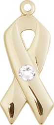 [5150KT-STN4] 14kt Gold Cancer Awareness Medal with a 3mm Crystal Swarovski stone