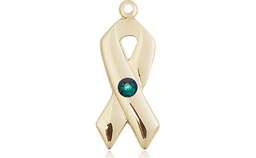 [5150KT-STN5] 14kt Gold Cancer Awareness Medal with a 3mm Emerald Swarovski stone