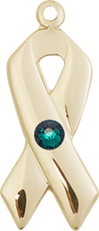 [5150KT-STN5] 14kt Gold Cancer Awareness Medal with a 3mm Emerald Swarovski stone