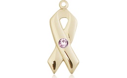 [5150KT-STN6] 14kt Gold Cancer Awareness Medal with a 3mm Light Amethyst Swarovski stone