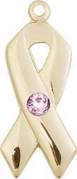 [5150KT-STN6] 14kt Gold Cancer Awareness Medal with a 3mm Light Amethyst Swarovski stone