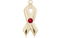 [5150KT-STN7] 14kt Gold Cancer Awareness Medal with a 3mm Ruby Swarovski stone
