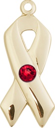 [5150KT-STN7] 14kt Gold Cancer Awareness Medal with a 3mm Ruby Swarovski stone