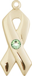 [5150KT-STN8] 14kt Gold Cancer Awareness Medal with a 3mm Peridot Swarovski stone