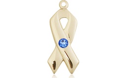 [5150KT-STN9] 14kt Gold Cancer Awareness Medal with a 3mm Sapphire Swarovski stone