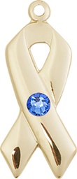 [5150KT-STN9] 14kt Gold Cancer Awareness Medal with a 3mm Sapphire Swarovski stone