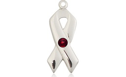 [5150SS-STN1] Sterling Silver Cancer Awareness Medal with a 3mm Garnet Swarovski stone