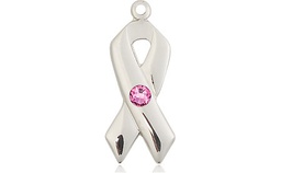 [5150SS-STN10] Sterling Silver Cancer Awareness Medal with a 3mm Rose Swarovski stone
