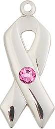 [5150SS-STN10] Sterling Silver Cancer Awareness Medal with a 3mm Rose Swarovski stone