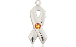[5150SS-STN11] Sterling Silver Cancer Awareness Medal with a 3mm Topaz Swarovski stone
