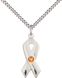 [5150SS-STN11/18S] Sterling Silver Cancer Awareness Pendant with a 3mm Topaz Swarovski stone on a 18 inch Light Rhodium Light Curb chain