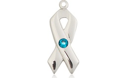 [5150SS-STN12] Sterling Silver Cancer Awareness Medal with a 3mm Zircon Swarovski stone