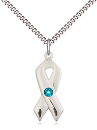 [5150SS-STN12/18S] Sterling Silver Cancer Awareness Pendant with a 3mm Zircon Swarovski stone on a 18 inch Light Rhodium Light Curb chain