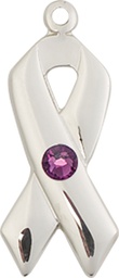 [5150SS-STN2] Sterling Silver Cancer Awareness Medal with a 3mm Amethyst Swarovski stone