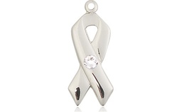 [5150SS-STN4] Sterling Silver Cancer Awareness Medal with a 3mm Crystal Swarovski stone