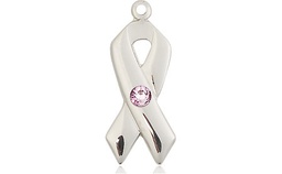 [5150SS-STN6] Sterling Silver Cancer Awareness Medal with a 3mm Light Amethyst Swarovski stone