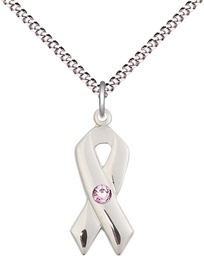 [5150SS-STN6/18S] Sterling Silver Cancer Awareness Pendant with a 3mm Light Amethyst Swarovski stone on a 18 inch Light Rhodium Light Curb chain