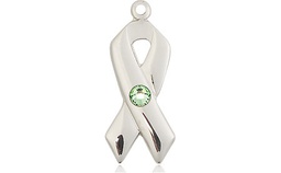 [5150SS-STN8] Sterling Silver Cancer Awareness Medal with a 3mm Peridot Swarovski stone