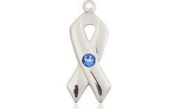 [5150SS-STN9] Sterling Silver Cancer Awareness Medal with a 3mm Sapphire Swarovski stone