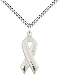 [5150SS/18S] Sterling Silver Cancer Awareness Pendant on a 18 inch Light Rhodium Light Curb chain