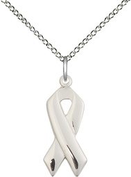 [5150SS/18SS] Sterling Silver Cancer Awareness Pendant on a 18 inch Sterling Silver Light Curb chain