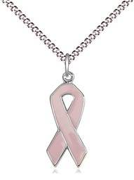 [5151PKSS/18S] Sterling Silver Cancer Awareness Pendant on a 18 inch Light Rhodium Light Curb chain