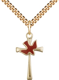 [5229RGF/24G] 14kt Gold Filled Cross / Holy Spirit Pendant on a 24 inch Gold Plate Heavy Curb chain