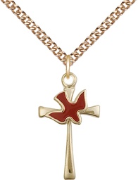 [5229RGF/24GF] 14kt Gold Filled Cross / Holy Spirit Pendant on a 24 inch Gold Filled Heavy Curb chain