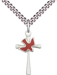 [5229RSS/24S] Sterling Silver Cross / Holy Spirit Pendant on a 24 inch Light Rhodium Heavy Curb chain