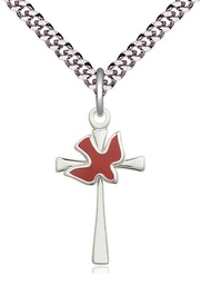 [5229RSS/24S] Sterling Silver Cross / Holy Spirit Pendant on a 24 inch Light Rhodium Heavy Curb chain