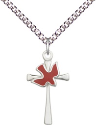 [5229RSS/24SS] Sterling Silver Cross / Holy Spirit Pendant on a 24 inch Sterling Silver Heavy Curb chain