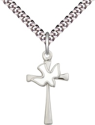 [5229WSS/24S] Sterling Silver Cross / Holy Spirit Pendant on a 24 inch Light Rhodium Heavy Curb chain