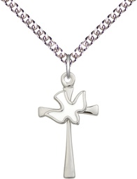 [5229WSS/24SS] Sterling Silver Cross / Holy Spirit Pendant on a 24 inch Sterling Silver Heavy Curb chain