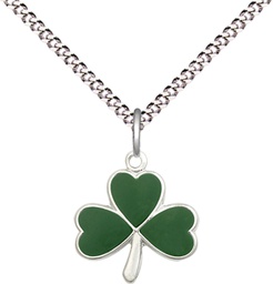 [5243SS/18S] Sterling Silver Shamrock Pendant on a 18 inch Light Rhodium Light Curb chain