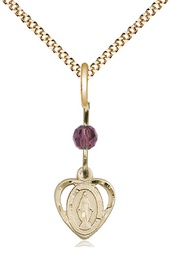 [5401AMGF/18G] 14kt Gold Filled Miraculous Pendant with an Amethyst bead on a 18 inch Gold Plate Light Curb chain