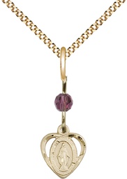 [5401AMGF/18G] 14kt Gold Filled Miraculous Pendant with an Amethyst bead on a 18 inch Gold Plate Light Curb chain