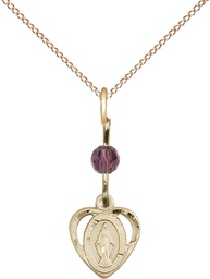 [5401AMGF/18GF] 14kt Gold Filled Miraculous Pendant with an Amethyst bead on a 18 inch Gold Filled Light Curb chain