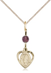 [5401AMGF/18GF] 14kt Gold Filled Miraculous Pendant with an Amethyst bead on a 18 inch Gold Filled Light Curb chain