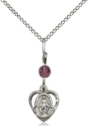 [5401AMSS/18SS] Sterling Silver Miraculous Pendant with an Amethyst bead on a 18 inch Sterling Silver Light Curb chain