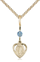 [5401AQGF/18G] 14kt Gold Filled Miraculous Pendant with an Aqua bead on a 18 inch Gold Plate Light Curb chain
