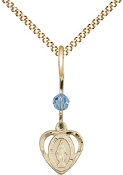 [5401AQGF/18G] 14kt Gold Filled Miraculous Pendant with an Aqua bead on a 18 inch Gold Plate Light Curb chain