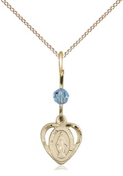 [5401AQGF/18GF] 14kt Gold Filled Miraculous Pendant with an Aqua bead on a 18 inch Gold Filled Light Curb chain