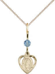 [5401AQGF/18GF] 14kt Gold Filled Miraculous Pendant with an Aqua bead on a 18 inch Gold Filled Light Curb chain