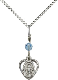 [5401AQSS/18SS] Sterling Silver Miraculous Pendant with an Aqua bead on a 18 inch Sterling Silver Light Curb chain