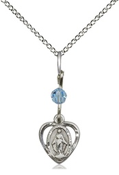 [5401AQSS/18SS] Sterling Silver Miraculous Pendant with an Aqua bead on a 18 inch Sterling Silver Light Curb chain