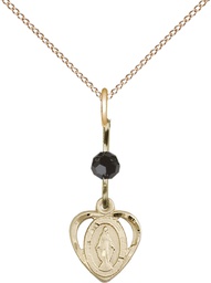 [5401BKGF/18GF] 14kt Gold Filled Miraculous Pendant with a Black bead on a 18 inch Gold Filled Light Curb chain