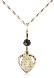 [5401BKGF/18GF] 14kt Gold Filled Miraculous Pendant with a Black bead on a 18 inch Gold Filled Light Curb chain