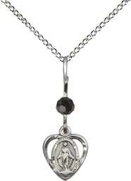 [5401BKSS/18SS] Sterling Silver Miraculous Pendant with a Black bead on a 18 inch Sterling Silver Light Curb chain