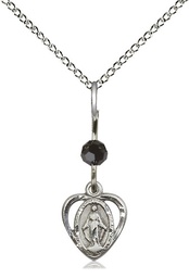 [5401BKSS/18SS] Sterling Silver Miraculous Pendant with a Black bead on a 18 inch Sterling Silver Light Curb chain
