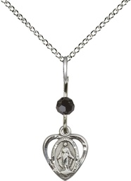 [5401BKSS/18SS] Sterling Silver Miraculous Pendant with a Black bead on a 18 inch Sterling Silver Light Curb chain